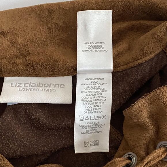 Liz Claiborne Pullover Womens Medium Brown Faux Suede Lace Up Top Long Sleeve - Picture 6 of 7